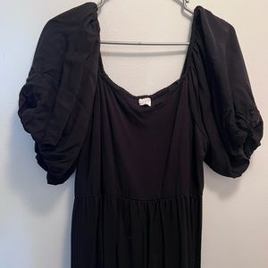 Cozy black puff sleeve gathered dress